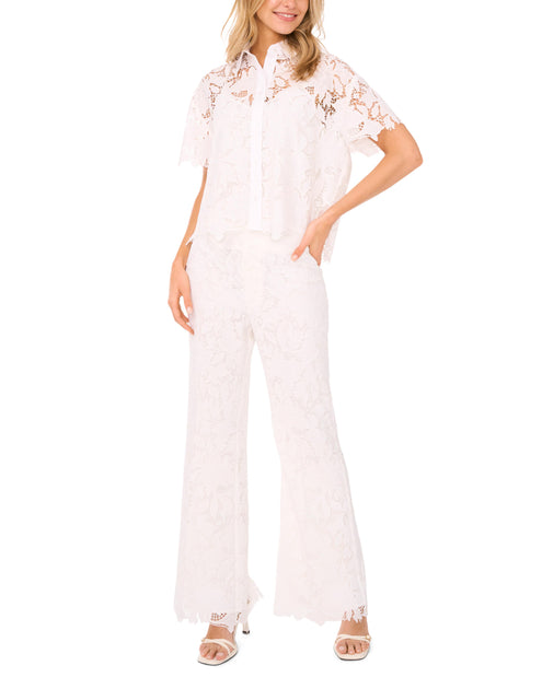 LACE FRONT PLEAT SUITING PANT | WHITE