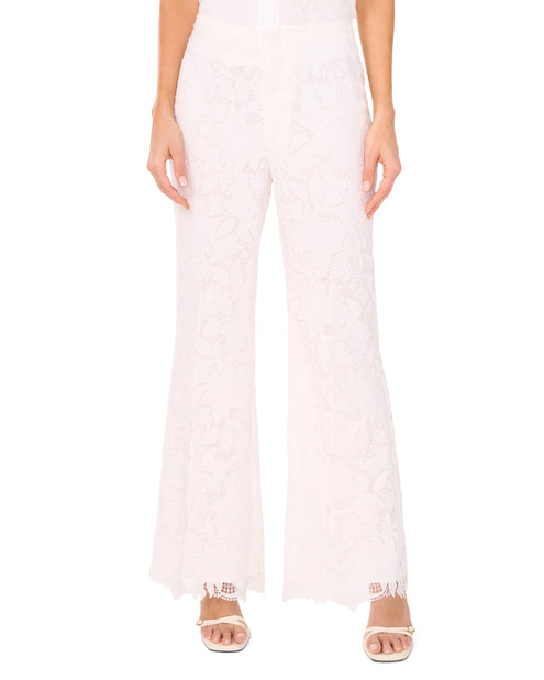 LACE FRONT PLEAT SUITING PANT | WHITE