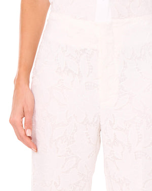 LACE FRONT PLEAT SUITING PANT | WHITE