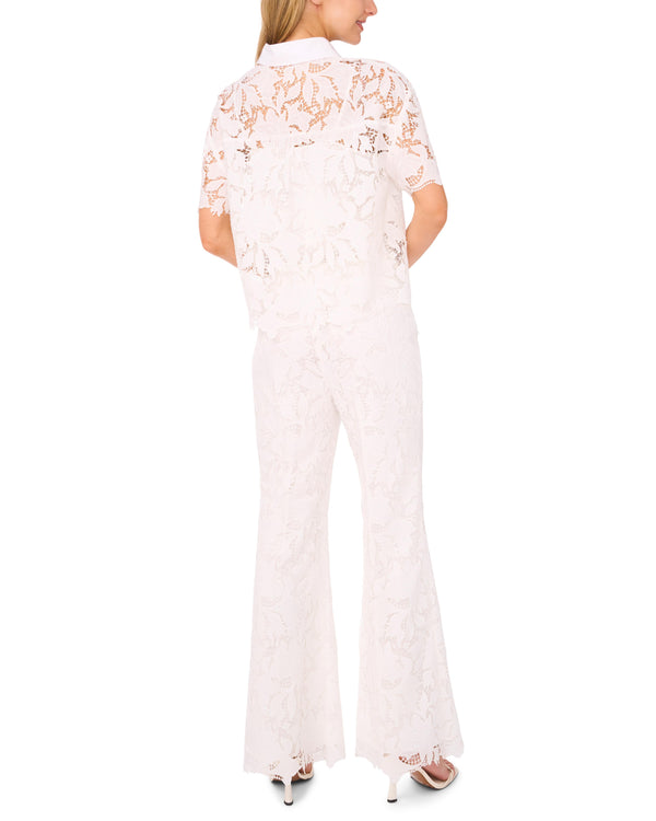 LACE FRONT PLEAT SUITING PANT | WHITE