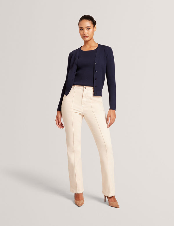 V-NECK CARDIGAN WITH RIB | NAVY