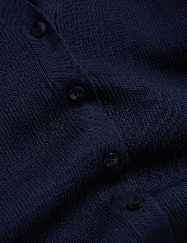 V-NECK CARDIGAN WITH RIB | NAVY