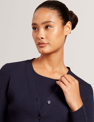 V-NECK CARDIGAN WITH RIB | NAVY