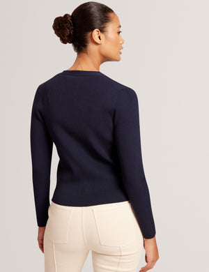 V-NECK CARDIGAN WITH RIB | NAVY