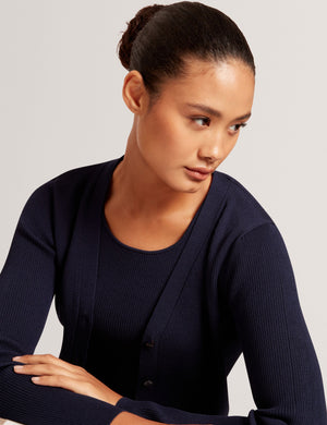 V-NECK CARDIGAN WITH RIB | NAVY