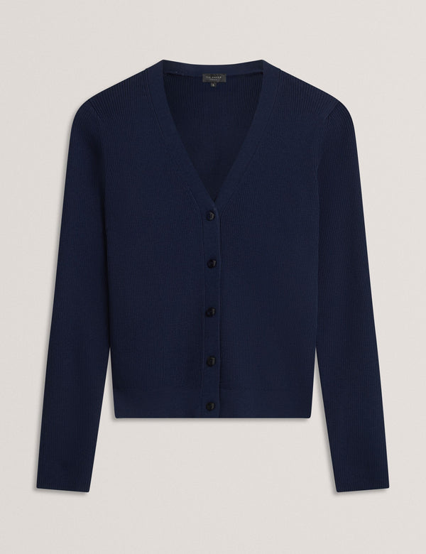 V-NECK CARDIGAN WITH RIB | NAVY