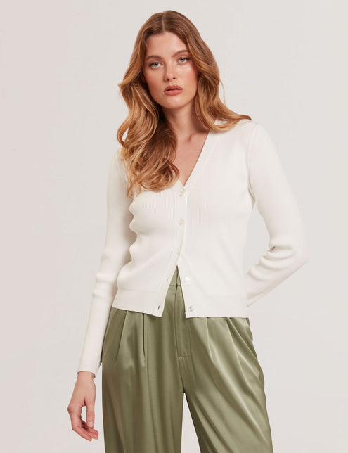 V-NECK CARDIGAN WITH RIB | IVORY