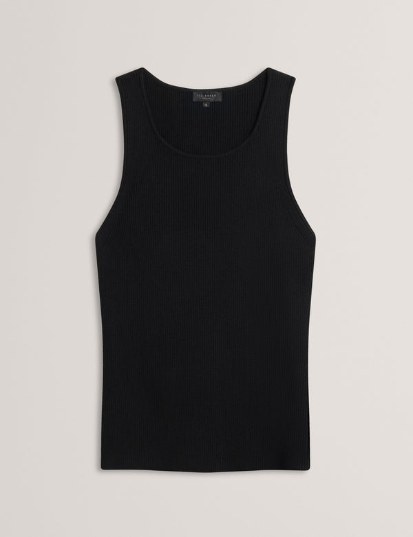 CREW NECK TANK TOP WITH RIB | BLACK