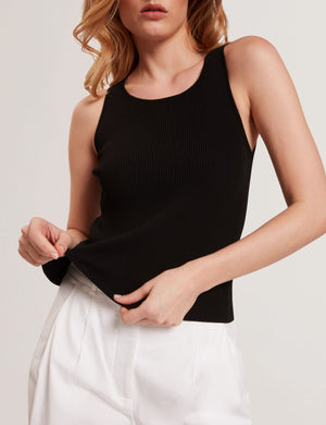 CREW NECK TANK TOP WITH RIB | BLACK