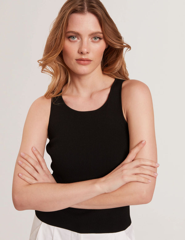 CREW NECK TANK TOP WITH RIB | BLACK