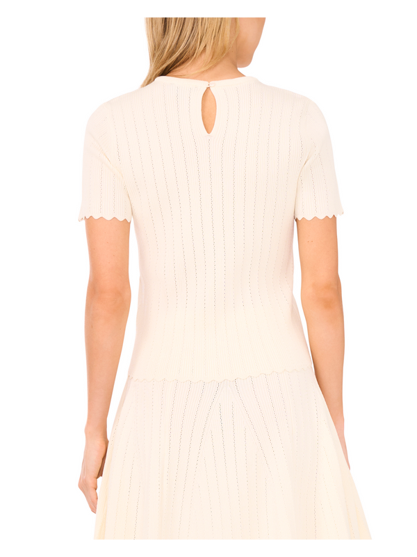 SHORT SLEEVE POINTELLE & RIB TOP | IVORY