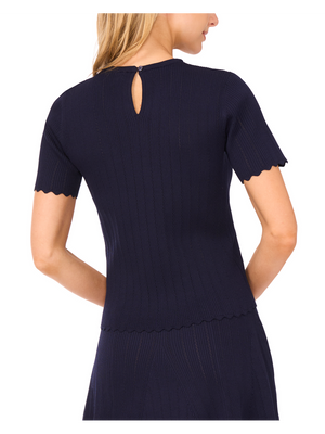SHORT SLEEVE POINTELLE & RIB TOP | NAVY