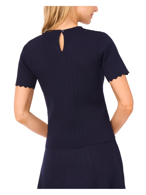SHORT SLEEVE POINTELLE & RIB TOP | NAVY