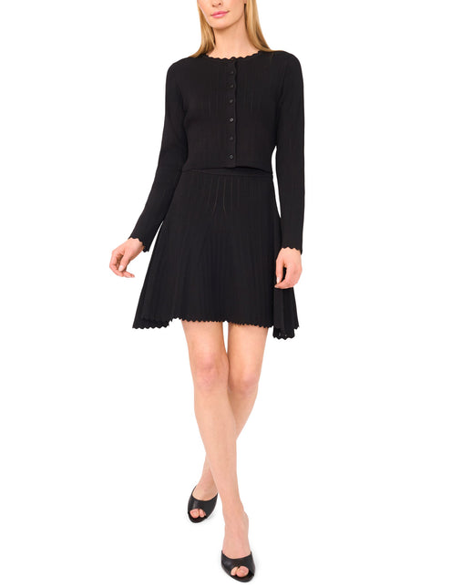 CARDIGAN WITH POINTELLE & RIB | BLACK