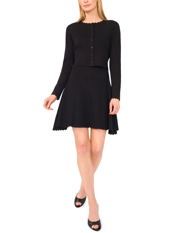 CARDIGAN WITH POINTELLE & RIB | BLACK