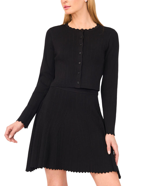 CARDIGAN WITH POINTELLE & RIB | BLACK