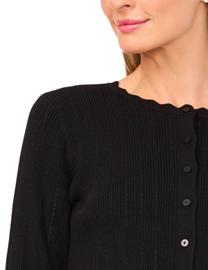 CARDIGAN WITH POINTELLE & RIB | BLACK