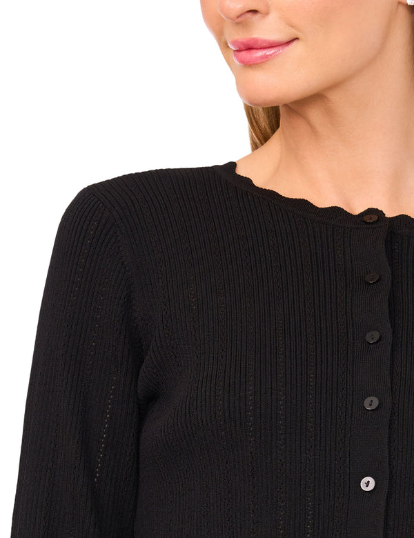 CARDIGAN WITH POINTELLE & RIB | BLACK