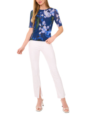 SHORT SLEEVE LINED MOCK NECK MESH TOP | NAVY