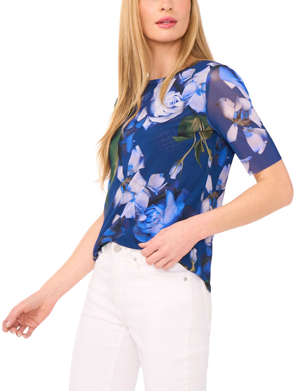 SHORT SLEEVE LINED MOCK NECK MESH TOP | NAVY