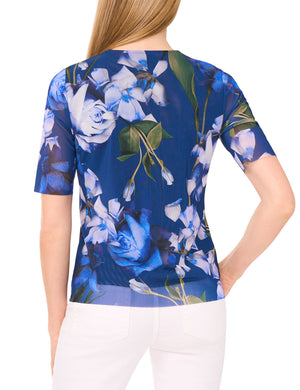 SHORT SLEEVE LINED MOCK NECK MESH TOP | NAVY