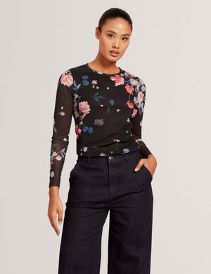 LONG SLEEVE MESH TOP | BLACK