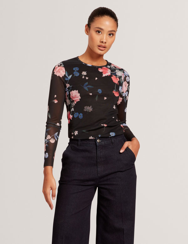 LONG SLEEVE MESH TOP | BLACK