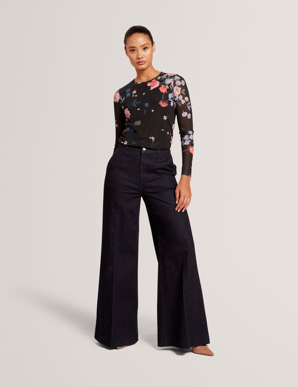 LONG SLEEVE MESH TOP | BLACK