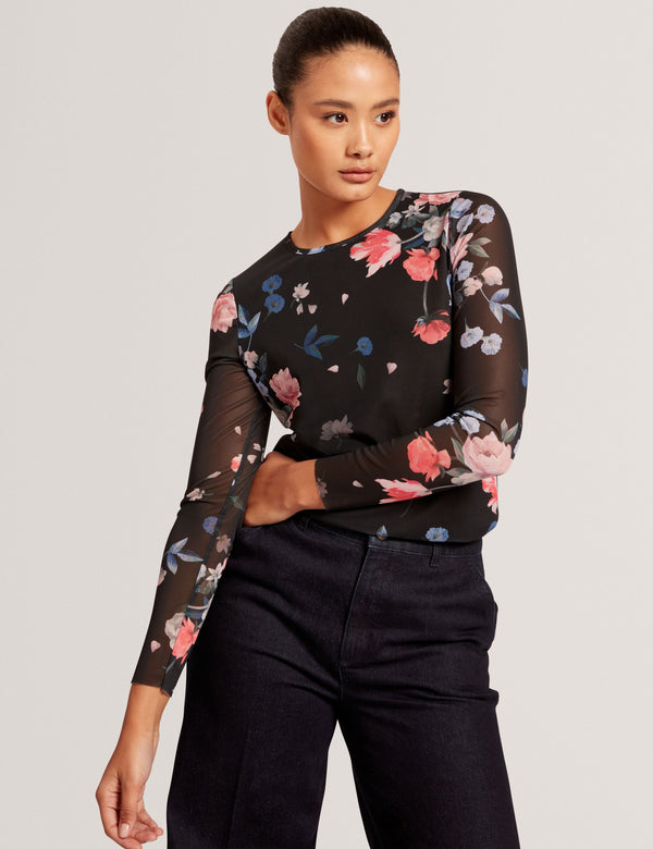 LONG SLEEVE MESH TOP | BLACK