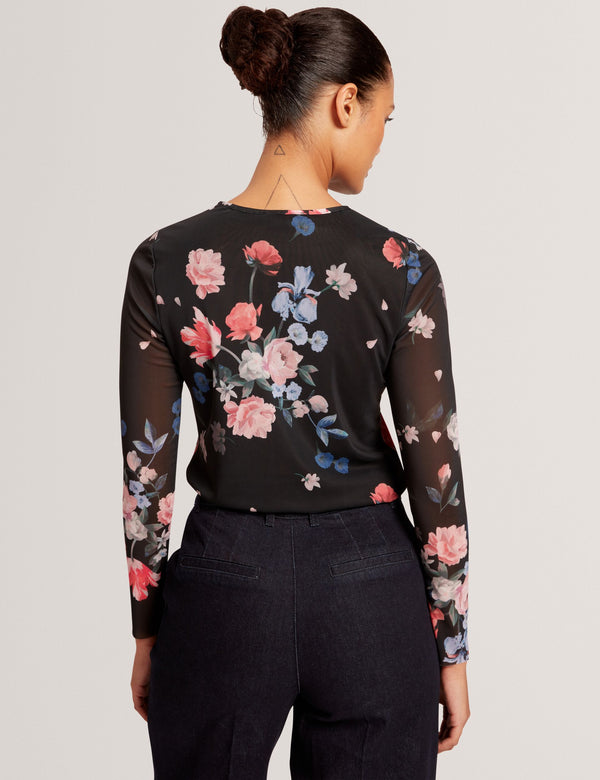 LONG SLEEVE MESH TOP | BLACK