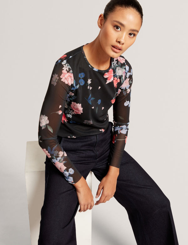 LONG SLEEVE MESH TOP | BLACK