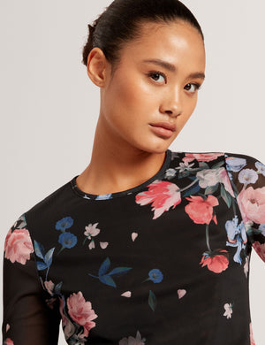 LONG SLEEVE MESH TOP | BLACK