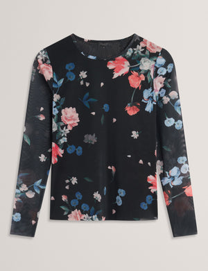 LONG SLEEVE MESH TOP | BLACK