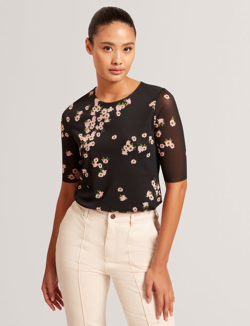 SHORT SLEEVE MESH TOP | BLACK