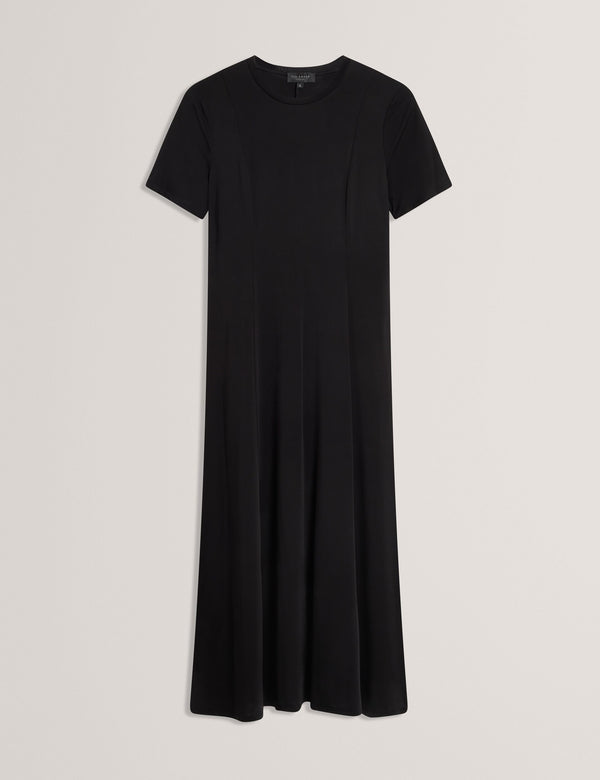 SHORT SLEEVE JERSEY MAXI DRESS | BLACK