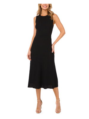 SLEEVELESS POINTELLE & RIB MIDI DRESS | BLACK