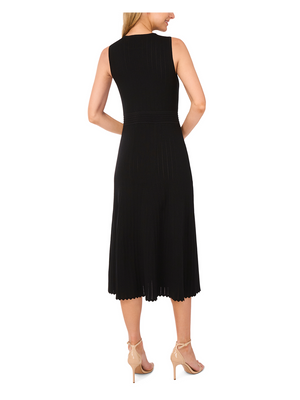 SLEEVELESS POINTELLE & RIB MIDI DRESS | BLACK