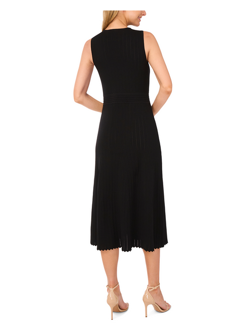 SLEEVELESS POINTELLE & RIB MIDI DRESS | BLACK