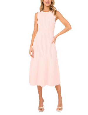 SLEEVELESS POINTELLE & RIB MIDI DRESS | PL-PINK