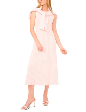 SLEEVELESS POINTELLE & RIB MIDI DRESS | PL-PINK