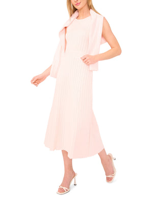 SLEEVELESS POINTELLE & RIB MIDI DRESS | PL-PINK