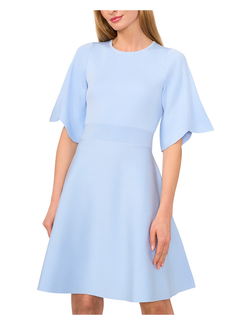 FLARE SHORT SLEEVE CREW NECK MINI DRESS | PL-BLUE