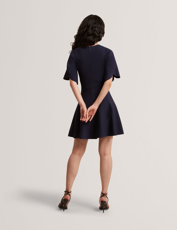 FLARE SHORT SLEEVE CREW NECK MINI DRESS | NAVY
