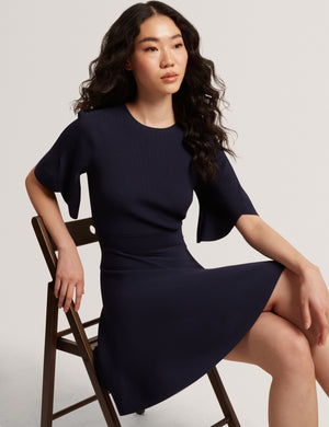 FLARE SHORT SLEEVE CREW NECK MINI DRESS | NAVY