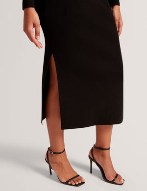 MAXI SKIRT WITH RIB | BLACK
