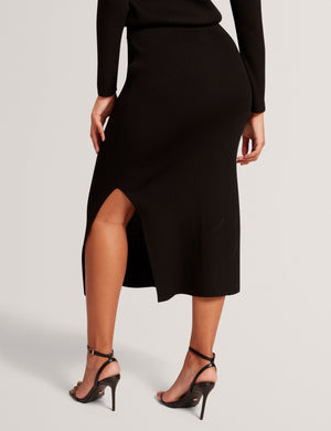 MAXI SKIRT WITH RIB | BLACK