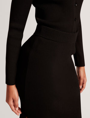 MAXI SKIRT WITH RIB | BLACK