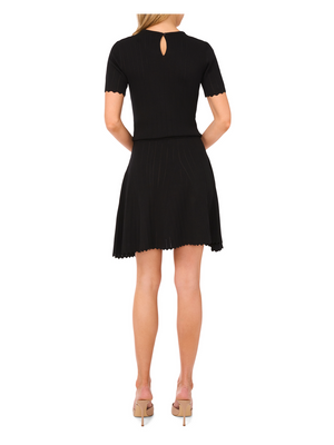 MINI SKIRT WITH POINTELLE & RIB | BLACK