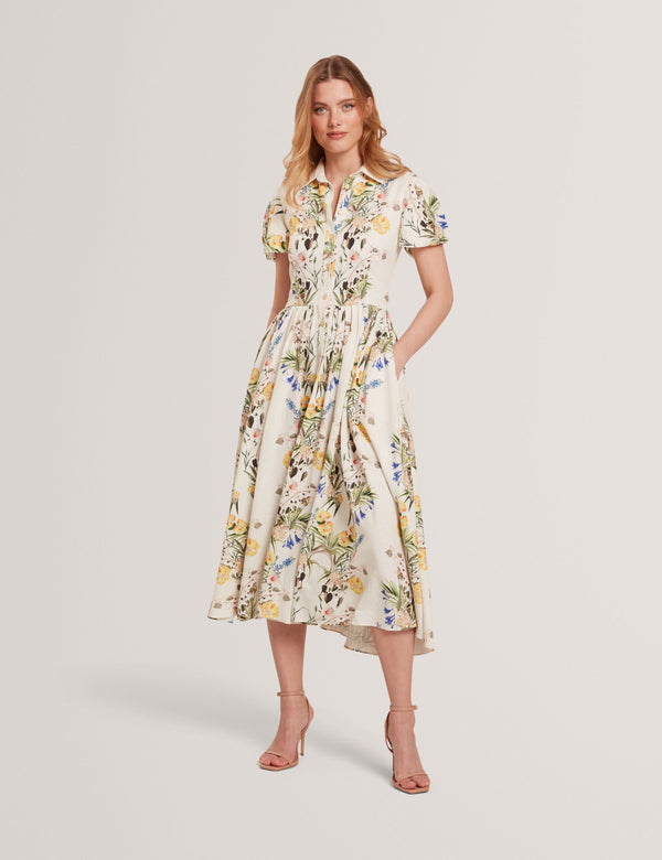 BALLOON SLEEVE BUTTON UP SHIRT DRESS | WHITE