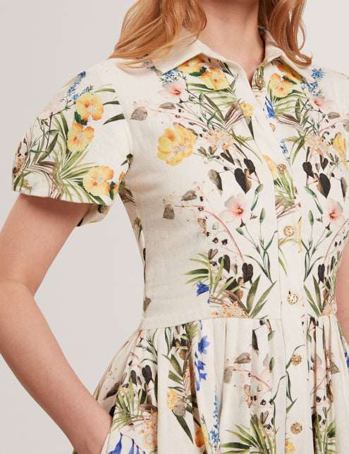 BALLOON SLEEVE BUTTON UP SHIRT DRESS | WHITE